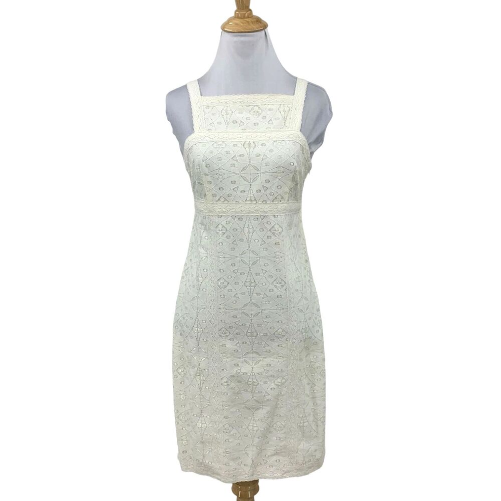 NWT MSSP Sheath Dress Womens S Ivory Lace Sleeveless Square Neck
